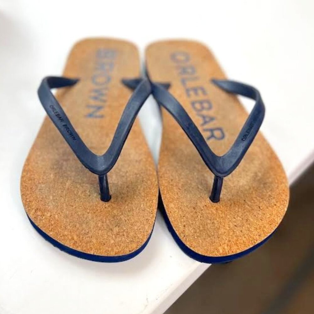 ORLEBAR BROWN Cork Flip Flops in Navy - Size UK 9-10
